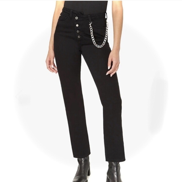 NWT Weworewhat CROSSOVER STRAIGHT LEG JEAN Rigid Denim Jet Black 28 - Picture 2 of 9